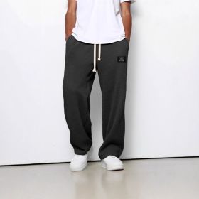 Waffle Straight Pants Fashion Brand Loose Loose  Drawstring Pockets Trousers Casual Men's Clothing (Option: Black-5XL)