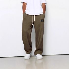 Waffle Straight Pants Fashion Brand Loose Loose  Drawstring Pockets Trousers Casual Men's Clothing (Option: Dark Brown-5XL)