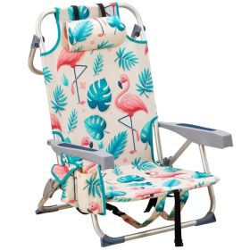 63*65*82cm Short Oxford Cloth Silver White Aluminum Tube Bearing 100kg Beach Chair Flamingo (Option: as picture)