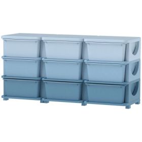 3 Tier Kids Toy Organizer and Storage Bins with 9 Plastic Drawers, Blue (Option: blue)