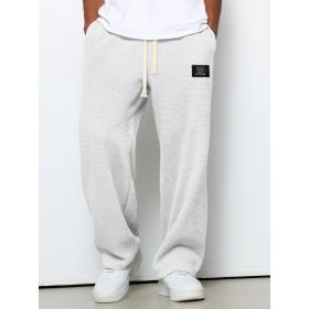 Waffle Straight Pants Fashion Brand Loose Loose  Drawstring Pockets Trousers Casual Men's Clothing (Option: White-M)