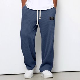 Waffle Straight Pants Fashion Brand Loose Loose  Drawstring Pockets Trousers Casual Men's Clothing (Option: Navy Blue-2XL)
