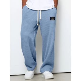 Waffle Straight Pants Fashion Brand Loose Loose  Drawstring Pockets Trousers Casual Men's Clothing (Option: Light Blue-5XL)