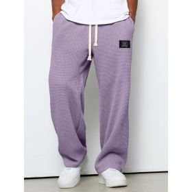 Waffle Straight Pants Fashion Brand Loose Loose  Drawstring Pockets Trousers Casual Men's Clothing (Option: Purple-4XL)