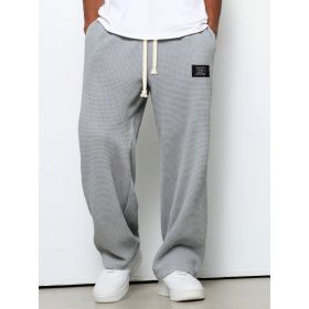 Waffle Straight Pants Fashion Brand Loose Loose  Drawstring Pockets Trousers Casual Men's Clothing (Option: Gray-5XL)