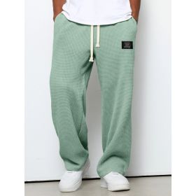 Waffle Straight Pants Fashion Brand Loose Loose  Drawstring Pockets Trousers Casual Men's Clothing (Option: Light Green-L)
